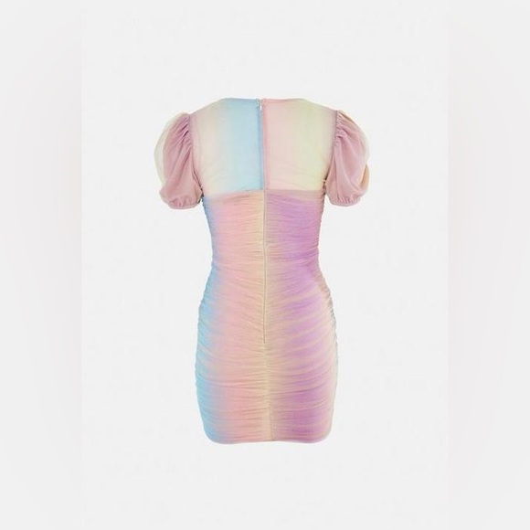 MISSGUIDED | Rainbow Mesh Ruched Mini Dress - Picture 4 of 4